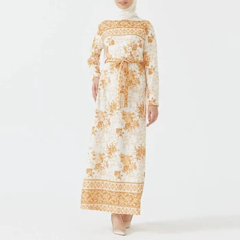 Vērtnes Garās Kleitas Sievietēm Abaya Dubaija O-apkakles Pilnu Piedurknēm Maxi Kleita Drukāt Izsmalcinātu Etnisko Musulmaņu Apģērbu Modes 2022