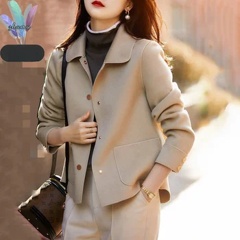 Modes Elegants Sieviešu Mētelis Jauns Korejiešu Versija Vienkāršu, Vienkrāsainu Vilnas Mētelis Temperaments Zaudēt Rudens Īsā Jaka Sievietēm