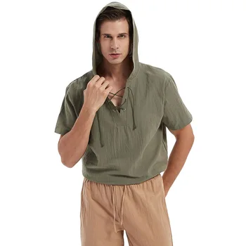2023 Ārējās Tirdzniecības Vīriešu Vasarā Jaunu Kreklu Zaudēt Kapuci Virves Īsām Piedurknēm vienkrāsainu T-Kreklu DL2242