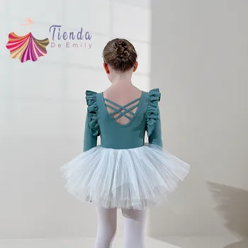 Ar garām Piedurknēm Deju Leotard Ballet 4 Slāņi Tutu Balerīna Apģērbs Meitenēm Toddler Savirmot Tilla Svārki, Kostīms Vingrošanas Skate