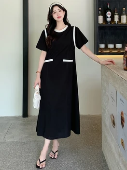 2023 Dāmas Vasaras Modes Korejas Sieviete Kleita Vestidos Drēbes Elbise Gadījuma Zaudēt Plus Lieluma Īsām Piedurknēm Maxi Garās Kleitas Sievietēm