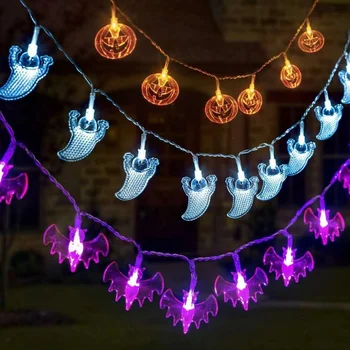1.5 m Halloween Ghost Stīgu Gaismas Halloween Violeta Bat Ķirbju Šausmu Spoku Puses Aksesuāri Led Gaismas Stīgu Mājas Brīvdienu Apdare