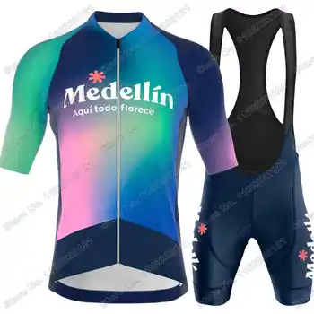 2023 Komanda Medellín EPM Riteņbraukšana Džersija Komplekts Vasaras Velo Apģērbi Vīriešiem Komplekti Road Bike Krekli, Uzvalku Velosipēdu Bikses, kombinezoni ar Krūšdaļu MTB Maillot