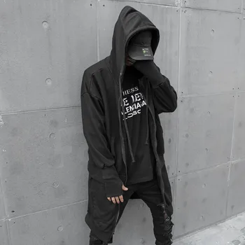 Piliens kuģniecības rudens vīriešu punk hip hop plānas ilgi pelēkā vārna multi rāvējslēdzēji hoody vīriešu vintage gothic kapuci apmetnis streetwear