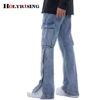 Holyrising Vīrieši lielās ielas sprādzes džinsi retro tendences hip-hop multi pocket zaudēt gadījuma plaša kāju bikses Garās Džinsa bikses NZ245