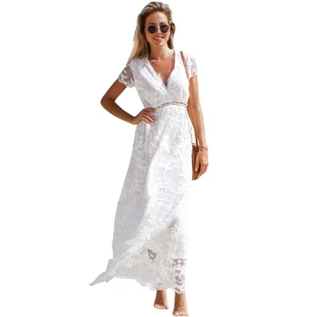 Sieviešu Kleita Vasaras Stilīgs Zaudēt Cietā V Kakla Īsām Piedurknēm Ilgi Dāmu Apģērbu Birojs Valkā Mežģīnes Dobi No Sieviešu Apģērbs