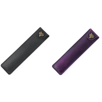 2X Īstas Ādas Pildspalvu Kabata Vienu Zīmuli Soma Ar Snap Pogu Rollerball Strūklaka Lodīšu Pildspalvu-Black & Violeta