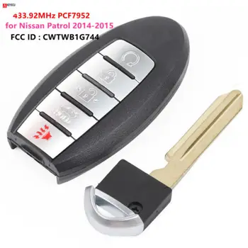 Keyecu 5 Pogu Smart Remote Auto Atslēgu Fob, der Nissan Patrol 2014. - 2015.gads 433.92 MHZ PCF7952 Čipu FCC:CWTWB1G744