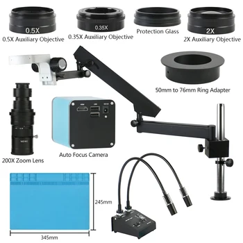 200X Tālummaiņu, Autofokusu 1080P HDMI Lodēt Digitālu Mikroskopa Kameru, Šarnīru konsoli Gooseneck Light+0.35 X 0,5 X 2X Barlow Lēca