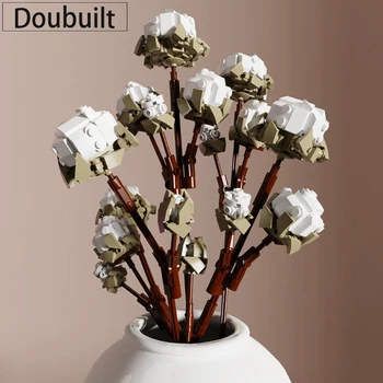 DOUBUILT BLOKI Kokvilnas Pušķis KM Celtniecības Bloki 515pcs 3D White Nemirstīgs Ziedu Rotājumu DIY Samontēti Rotaļu Ķieģeļi Dāvanas