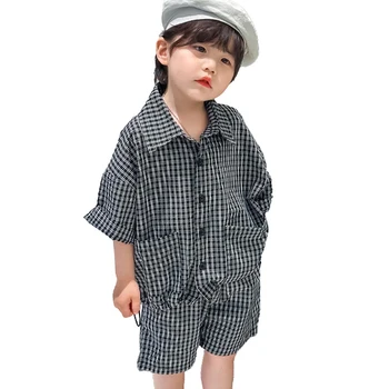 Zēni Vasaras Apģērbu Pleds Modelis Drēbes Zēniem Blūze + Īss Zēnu Drēbes Toddler Bērniem Tracksuit