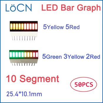 Display LED Bar graph Gaismas 10 segmentu SARKANS DZELTENS ZAĻŠ Bargraph multi krāsu 5 dzeltenā 5 sarkanas moduļa digitālās cauruļu sloksnes 50gab