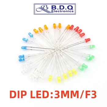 200pcs 3mm/F3 DIP LED Gaismas Diožu Komplekts Silti Balta Sarkana Zila Zaļa Oranža Dzeltena Rozā Krāsu Spuldzes Lampas DIY Bezmaksas Piegāde