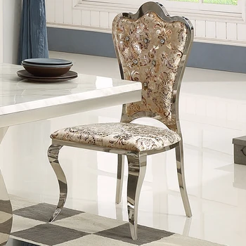 Modernā un minimālisma nerūsējošā tērauda, ēdamistabas krēsli, Eiropas stila sadzīves dzīvojamā istabā, ēdamistabas krēsli, auduma mākslas armchai