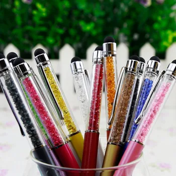 krāsas kristāla pildspalva lodīšu pildspalvu + Touch Pen irbuli 2 in 1 rullīšu dāvanu lodīšu pildspalva skolas kancelejas veicināšanas biroja piederumi