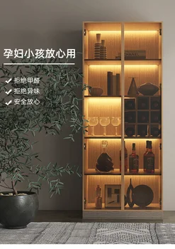 Mūsdienu vienkārša stikla vīna skapis Small luxury viesistaba, mazs vīna skapis Gaismas luksusa ēdamistaba kabinets