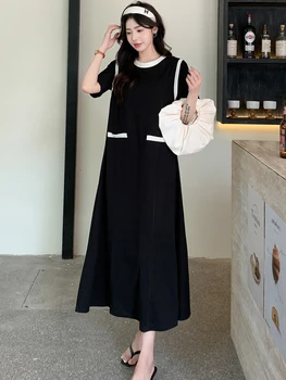 2023 Dāmas Vasaras Modes Korejas Sieviete Kleita Vestidos Drēbes Elbise Gadījuma Zaudēt Plus Lieluma Īsām Piedurknēm Maxi Garās Kleitas Sievietēm