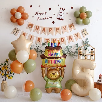 INS Baby Dušas Avokado Zaļš Balons, Iestatiet Lapas Fonu 1. Bērnu Dzimšanas dienu Lācis Balonu Komplekts Tigher Golobs