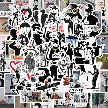 10/67pcs Banksy Skulptūras, Ziedu Metējs Performance Uzlīmes Klēpjdatoru Čemodāns Skeitborda Ķivere Uzlīmes Uzlīmes