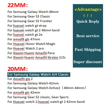 20mm 22mm Silikona joslu Samsung Galaxy Skatīties 4/3/Aktīvā 2 Aktīvās 3 Rīku S2 Watchband Aproce Siksnu Huami Amazfit rkp