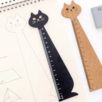 2gab 15cm Gudrs Kaķis Taisni Lineāls Koka Kawaii Instrumenti, Kancelejas preces Karikatūra Zīmēšanas Dāvanu korejas Birojs Skolas Kitty Mērīšanas