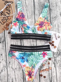 Vasarā Jaunu un Seksīgu Modes Bikini Komplekts Elastīga Auduma, Sieviešu Peldkostīms Push-up Krūšturis Divas Gabals Peldkostīmi Ziedu Drukāt Beachwear
