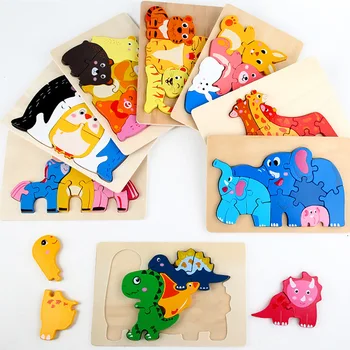 Bērniem, Montessori 3D Koka Puzles, Rotaļlietas, Bērnu Agrīnās Izglītības Salīdzināšanas Izziņas Roku-acu Koordināciju 3D Dzīvnieku Jigsaw Puzzles Rotaļlietas