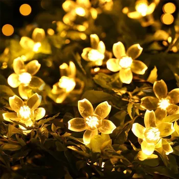 Ķiršu Ziedi String Gaismas Āra Saules Lampas Krāsains Ziedi LED Apgaismojums Dekori Dārza Zāliena Ziemassvētku Terases Bloom Gaismas