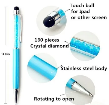 krāsas kristāla pildspalva lodīšu pildspalvu + Touch Pen irbuli 2 in 1 rullīšu dāvanu lodīšu pildspalva skolas kancelejas veicināšanas biroja piederumi