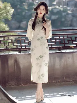Ķīna Stila Cheongsam, jauna Meitene, Vasarā Jaunu Vienkāršs, Elegants Temperaments High-end 2023 Ilgi Qipao Sieviešu Vintage Tradīciju Kleita