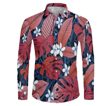 Pavasara Modes Jaunu Gadījuma V-veida kakla Krekls ar garām Piedurknēm Gadījuma Zaudēt Vīriešu Puses Krekls Havaju salām Polinēzijas Custom Printed Vīriešu apģērbi