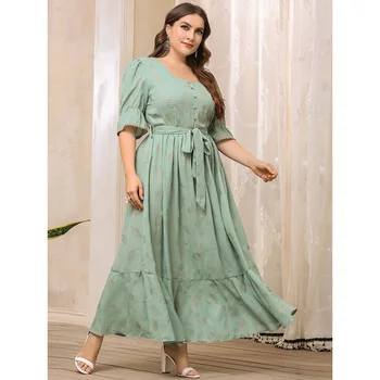 Vasaras Sieviešu Plus Izmērs 4XL Maxi Kleita Eid Ramadāna-Musulmaņu Abaya Dubaija Turcija Kaftan Kvadrātveida Kakla Puse Kleita Islāma Vestidos Drēbes