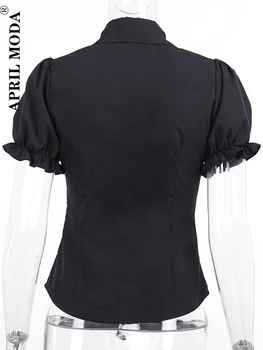 2023 Sieviešu Vintage Melns Krekls Gothic Harjauku Kroku Y2k Blūze Pogu Uz Augšu Korejas Tumši Cieši Garām Piedurknēm Estētisko Sieviešu Topi