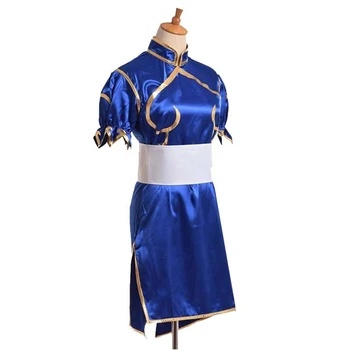 Cosplay Spēles Chun Li Tērpu Halloween saģērbt Puse Sutorito Faita Zilā Cheongsam Kleitu Jostas, Galvassegas Sieviešu un Meiteņu Drēbes