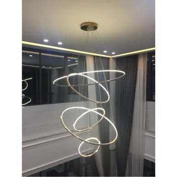 Lustras Gaismas LED Pendant Lampas Zelta luksusa ēdamistaba dimming sistēma, villa duplex kāpnes lielu apaļu augstiem dzīves