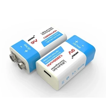 Jaunu 9V 12800mah litija jonu uzlādējamas baterijas tips-C USB akumulators 9V multimetrs mikrofons, litija metāla detektors + kabelis