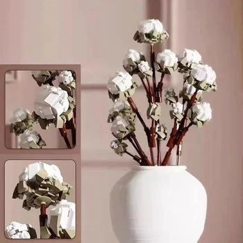 DOUBUILT BLOKI Kokvilnas Pušķis KM Celtniecības Bloki 515pcs 3D White Nemirstīgs Ziedu Rotājumu DIY Samontēti Rotaļu Ķieģeļi Dāvanas