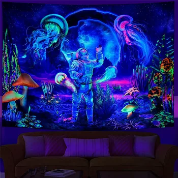 Psychedelic UV Blacklight Galvaskausa Astronauts Karājas Dekoru, Sienas Gobelēns Anotācija Trippy Maģija Sēņu Gobelēns Kopmītnes Dekori