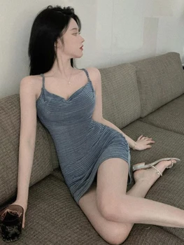 Backless Kleitas Sievietēm Korejiešu Stilā Pārsējs Sexy Slim Ins Krokas Mujer Temperaments Elegants Mini Modes Tautas Cietā Vasaras Šiks