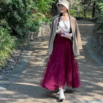 Y2k Klein Zilais Tilla Svārki Sieviešu Vasaras Korejas Modes Augsto Vidukli, Gari Svārki Gadījuma Zaudēt Elegants Francija Stila Jupe Longue Femme