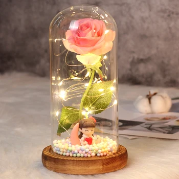 Skaistums un Zvērs Rozes Zieds ar Teddy Rožu Sedz Stikla Kupols Mājās, Kāzu Dekorēšana, Dzimšanas dienas, Valentīna Diena, Mātes 's Gift