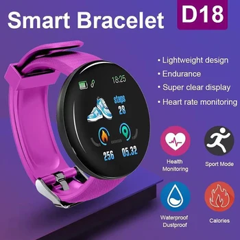 D18 Smart Skatīties Vīriešiem, Sievietēm Pilnīga skārienekrāna Sports Fitness Watch IP67 Waterproof Bluetooth Android, IOS Smartwatch Vīrieši Sievietes