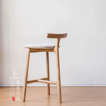 Masīvkoka Bāra Krēsli Mājas Bāra Krēsls Ziemeļvalstu Dizaineru Atpūtas Augstas Taburetes Mūsdienu Minimālisma Sadzīves Bāra Krēsls Mēbeles
