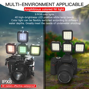 30m Ūdensizturīgs RGB LED Video Gaisma Mini Kameras 5500K Gaismas Intensitāti ar Aukstu Apavu Mount Kameras Statīvs Vlog tiešraide
