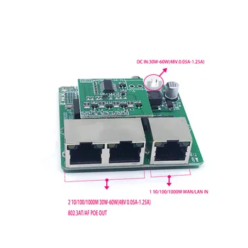 3-port Gigabit POEswitch modulis tiek plaši izmantota LED līnija 3 port 10/100/1000m POEport mini switch module PCBA