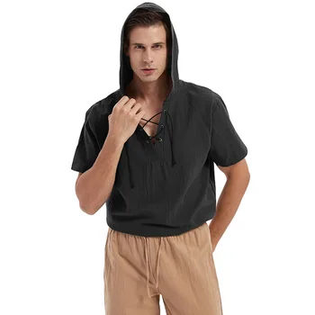 2023 Ārējās Tirdzniecības Vīriešu Vasarā Jaunu Kreklu Zaudēt Kapuci Virves Īsām Piedurknēm vienkrāsainu T-Kreklu DL2242