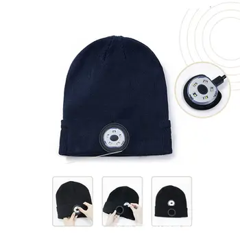Akumulatora Bluetooth Brimless Klp Brīdinājuma Gaismas Mūzikas Beanie LED Gaismas Vilnas Cepure Nakts Zvejas Kvēlojošs Cepurīte Adīta Cepure