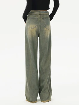 Sungtin Amerikāņu Retro Plašu Kāju Džinsi Sievietēm ar Augstu Starām. Y2K Džinsa Bikses ar Jostas Streetwear Grīdas Garums Baggy Bikses