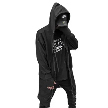 Piliens kuģniecības rudens vīriešu punk hip hop plānas ilgi pelēkā vārna multi rāvējslēdzēji hoody vīriešu vintage gothic kapuci apmetnis streetwear