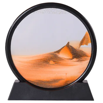 Kustīga Smilšu Mākslas Ainu Apaļā Stikla 3D smilšu pulkstenis Dziļūdens Sandscape Kustību Displeja Plūstošā Smilts Rāmis 7/12inch mājas Dekori
